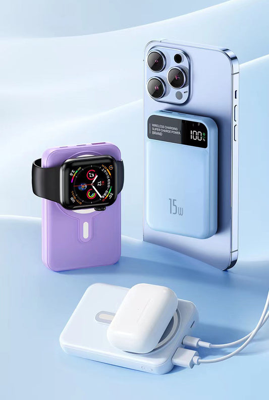 3 in 1 magnetic power bank with digital display for iPhone 15 & iWatch &Airpods 10000mAh mobile power