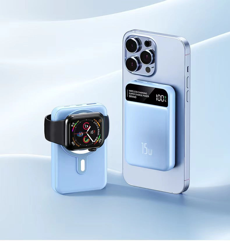 3 in 1 magnetic power bank with digital display for iPhone 15 & iWatch &Airpods 10000mAh mobile power