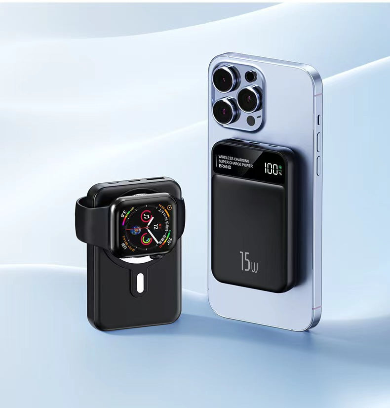 3 in 1 magnetic power bank with digital display for iPhone 15 & iWatch &Airpods 10000mAh mobile power