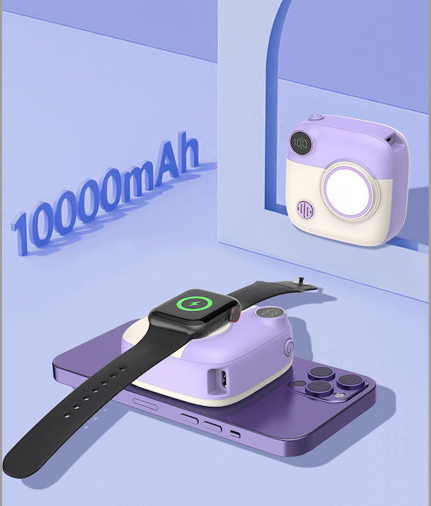 Mini camera 10000mAh magnetic mobile power Mobile phone watch 2-in-1 wireless charging bank