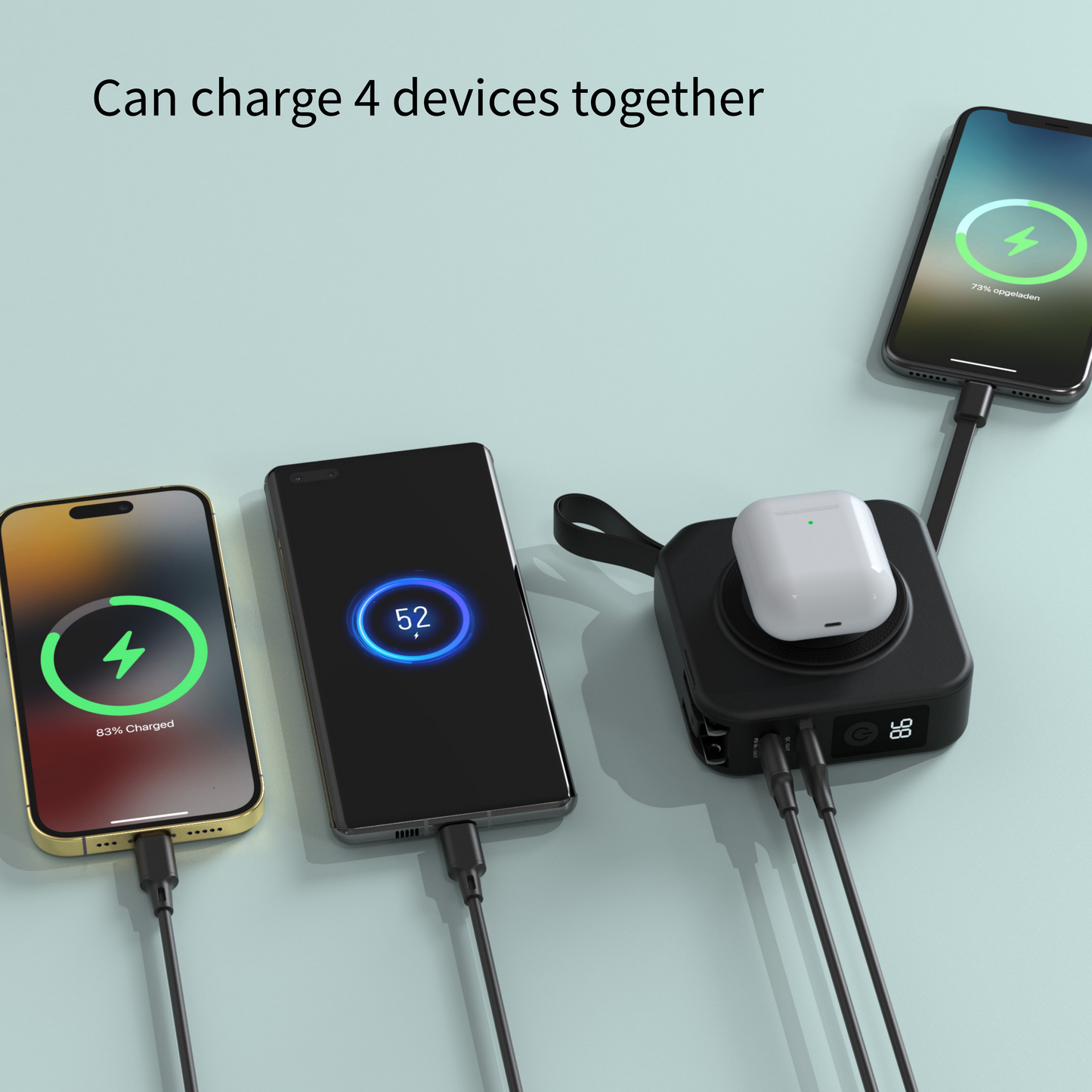 10000mAh multifunctional 5 in 1 power bank travel charger with type-c cable with AU/EU/US/UK plug