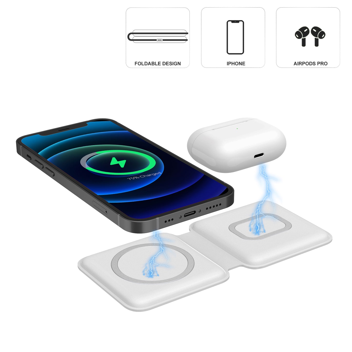 Foldable 2 in 1 15W Dual wireless charger Q600