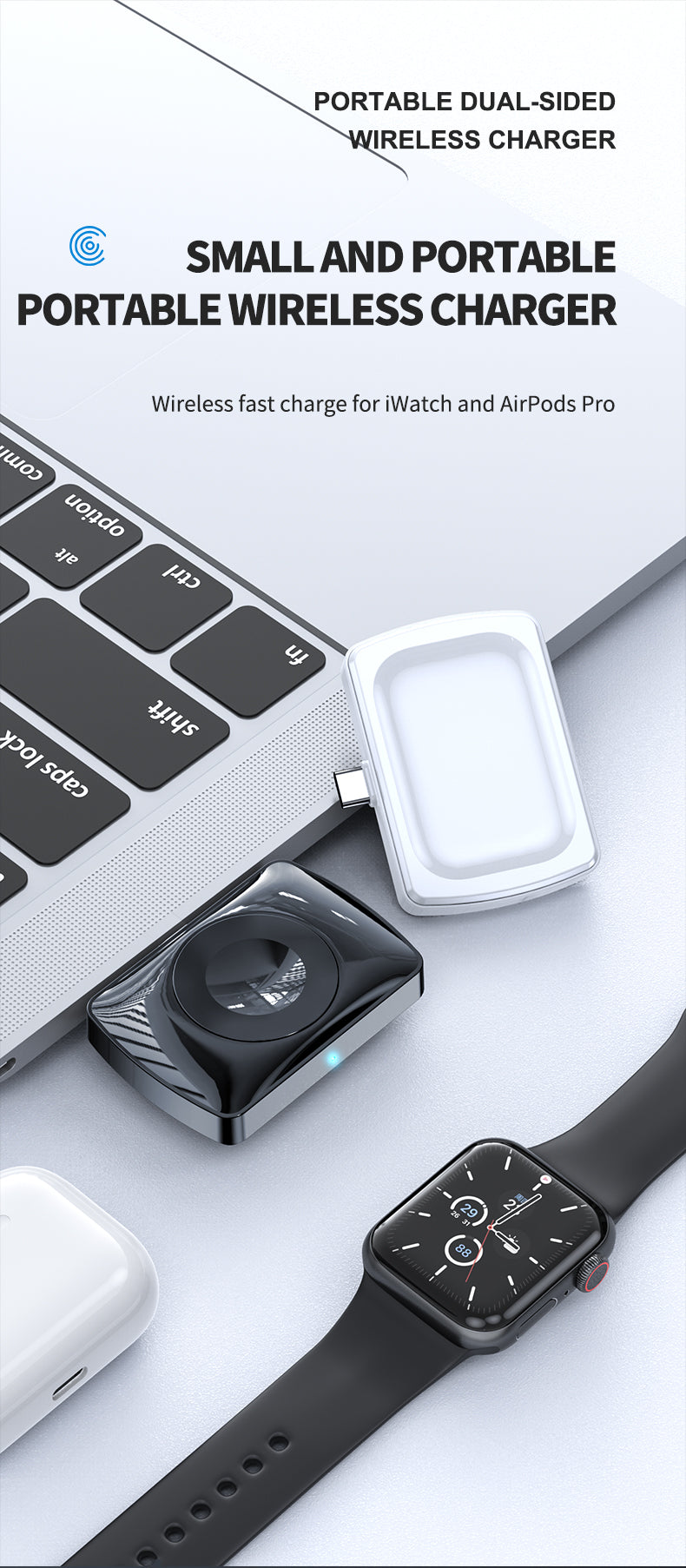 2 in 1 Double-sided wireless phone and apple watch charger charging battery life anytime 997
