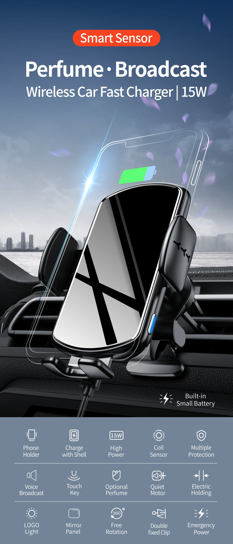FOD Inductive Car Wireless Charger with aromatherapy