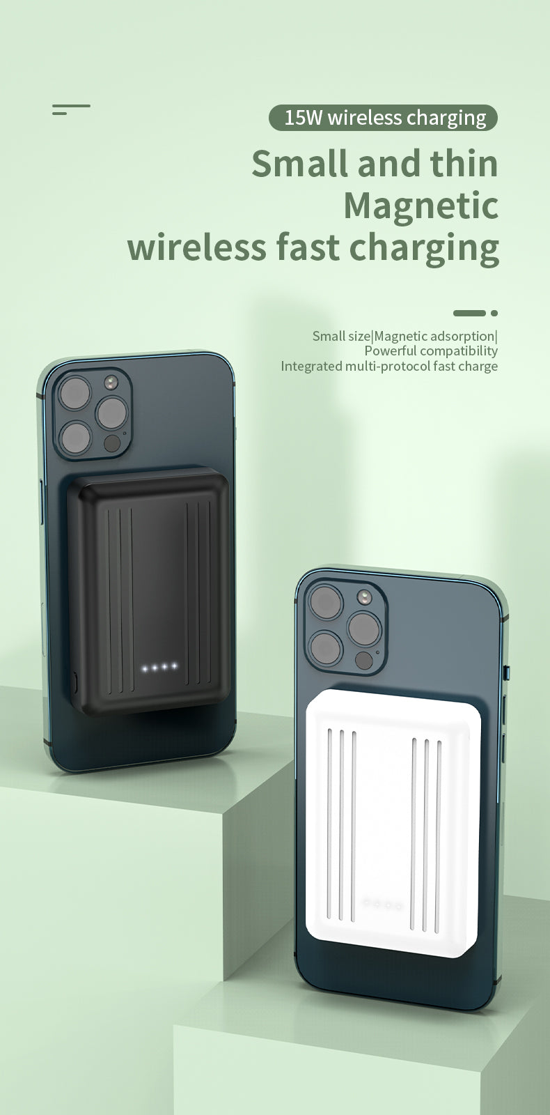 Portable 5000mah 15W Fast wireless Charging Magnetic Power Bank 976