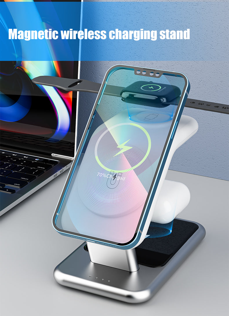 Luxury texture aluminum alloy magnetic 3-in-1 wireless charging stand