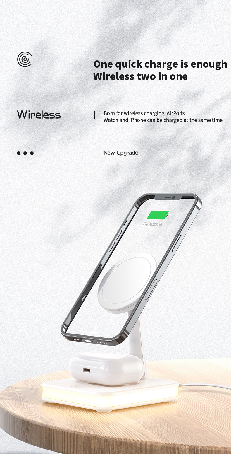 Magnetic 2-in-1 wireless charger with night light 992
