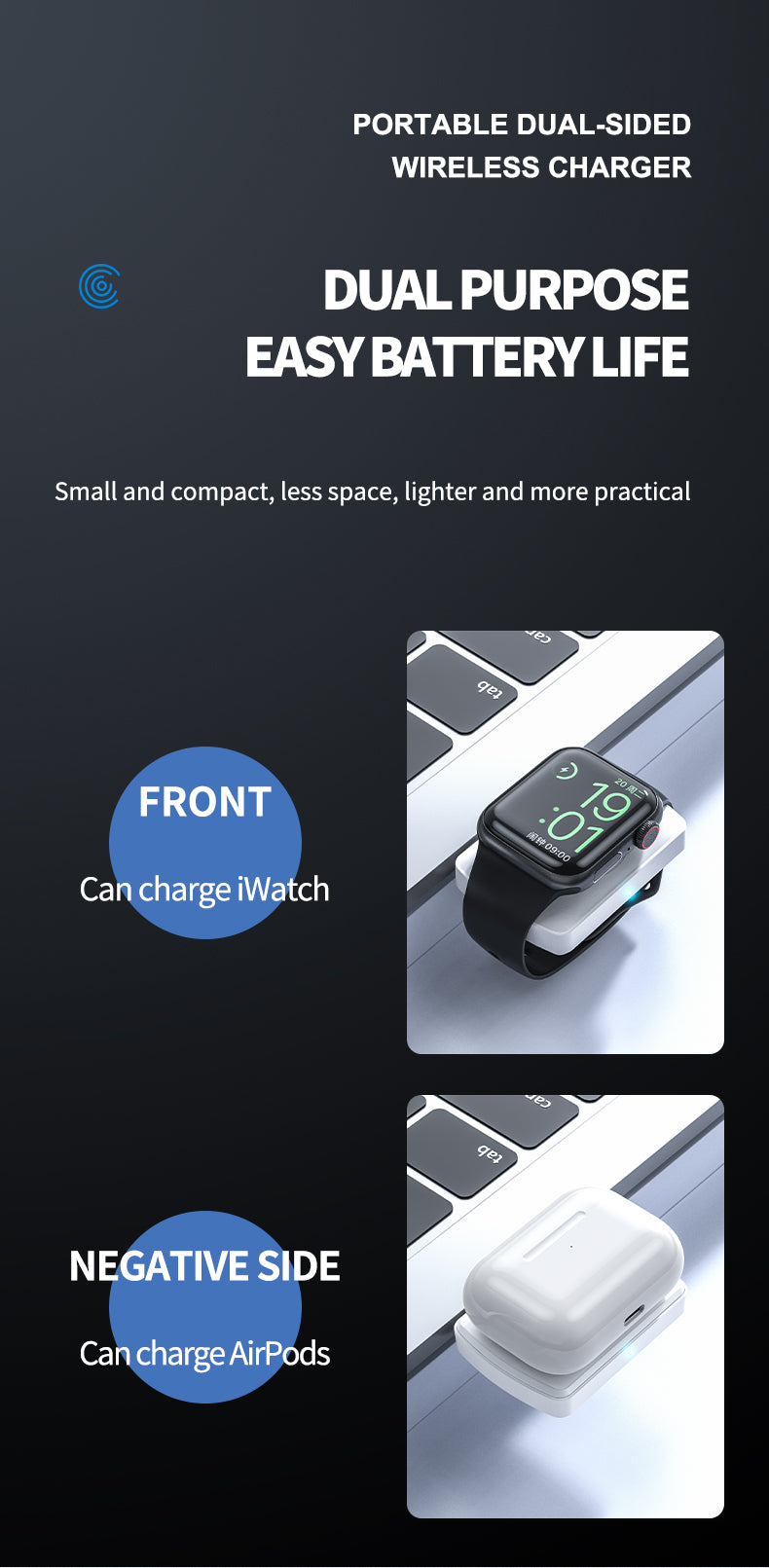 2 in 1 Double-sided wireless phone and apple watch charger charging battery life anytime 997