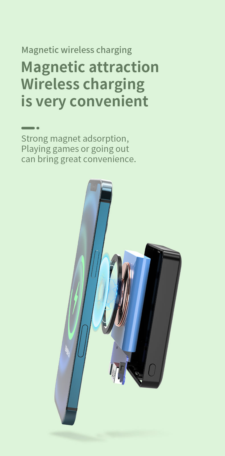 Portable 5000mah 15W Fast wireless Charging Magnetic Power Bank 976