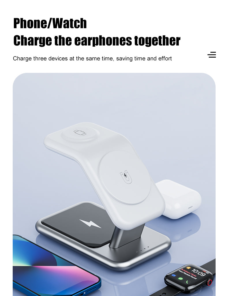 Luxury texture aluminum alloy magnetic 3-in-1 wireless charging stand