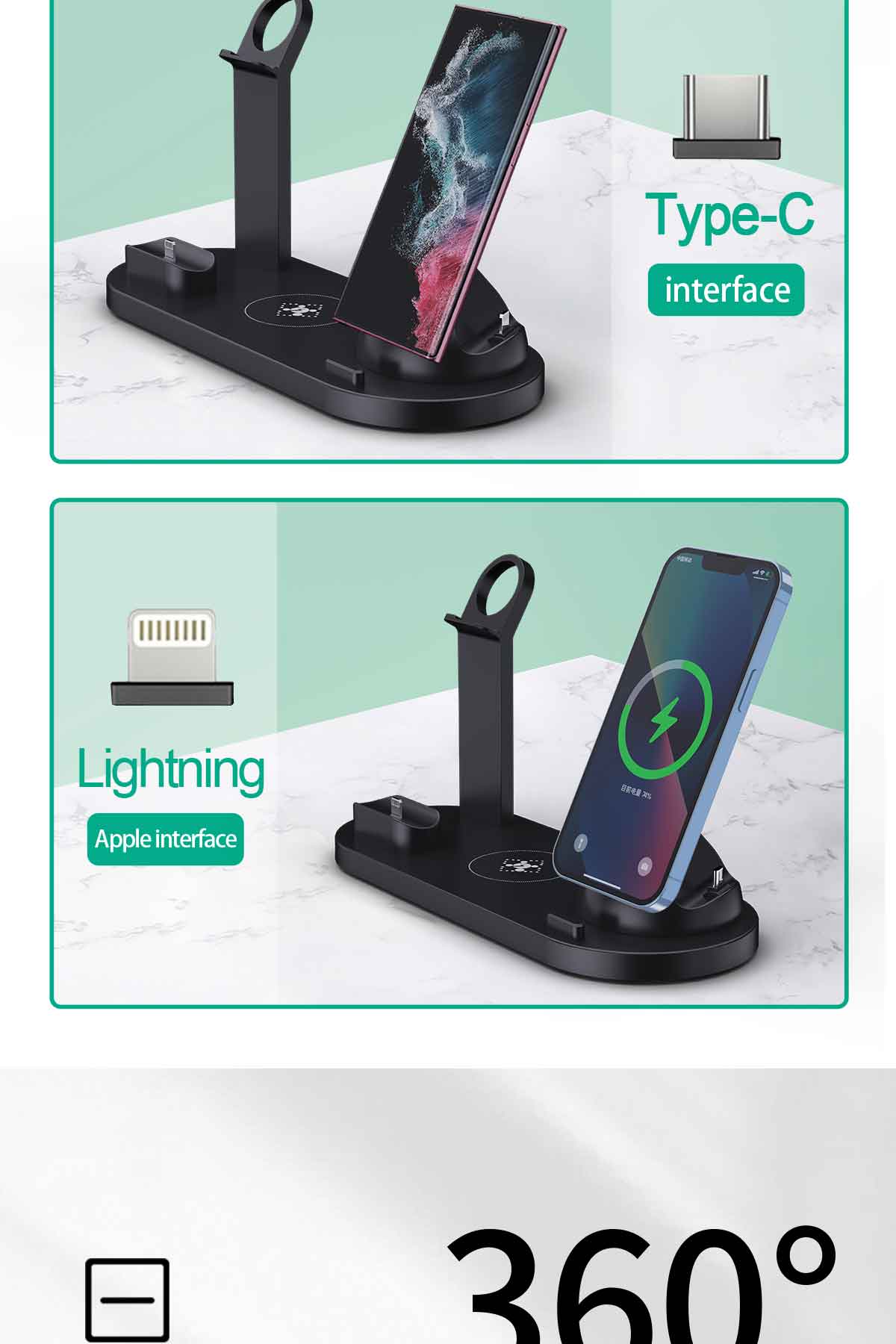 Lastest 6-in-1 wireless charging base for samrtphone for Airpods for iWatch for Samsung B07