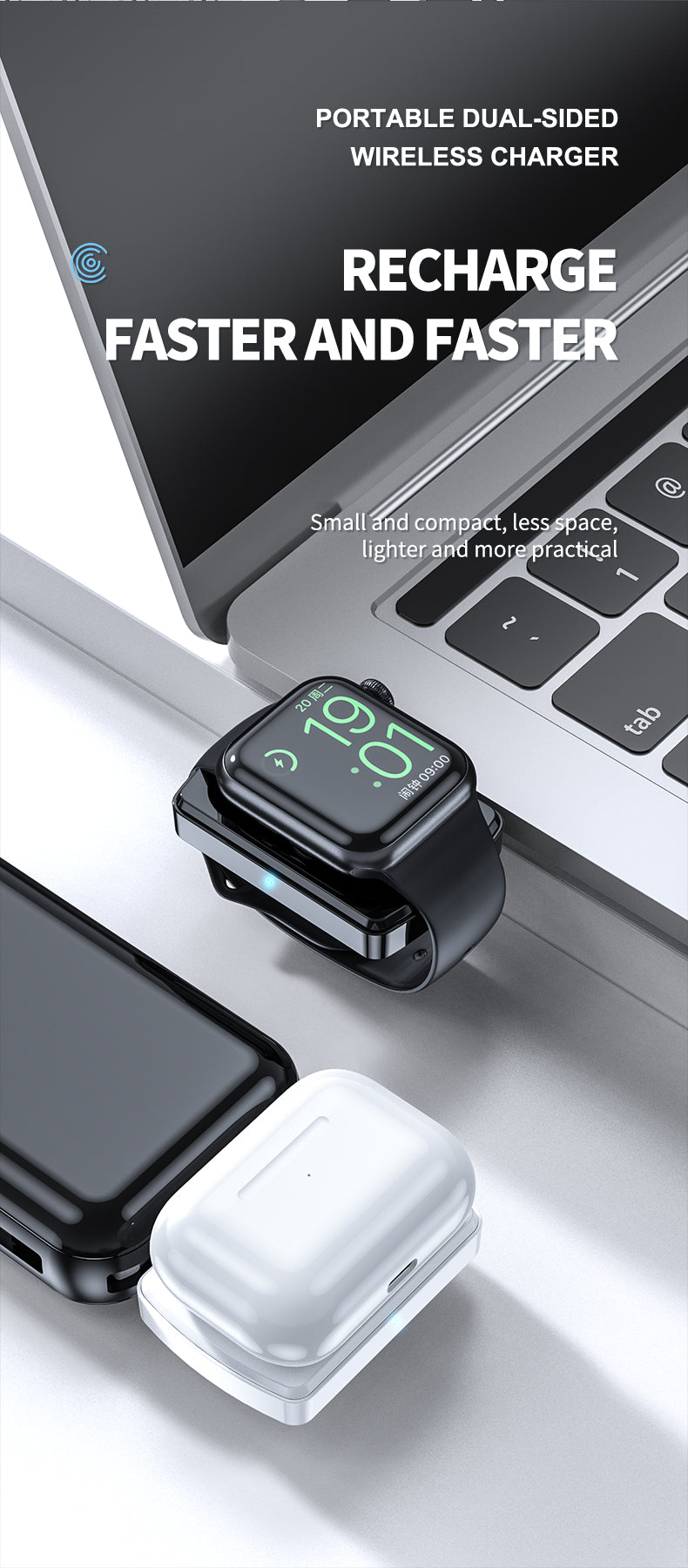 2 in 1 Double-sided wireless phone and apple watch charger charging battery life anytime 997