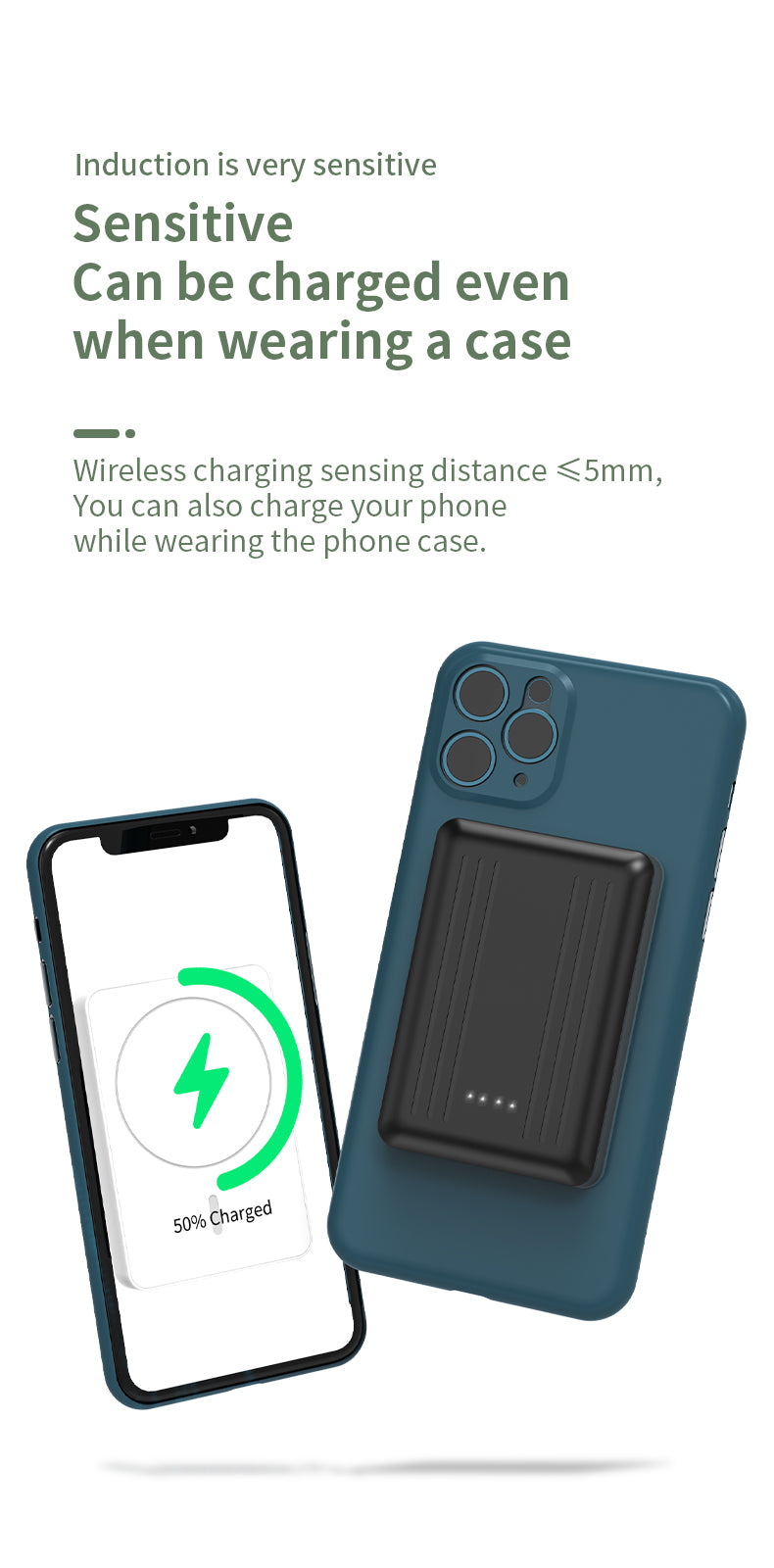 Portable 5000mah 15W Fast wireless Charging Magnetic Power Bank 976