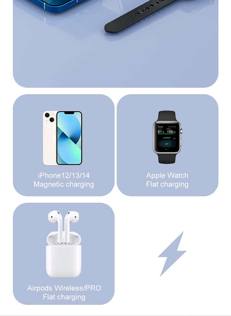 Luxury texture aluminum alloy magnetic 3-in-1 wireless charging stand