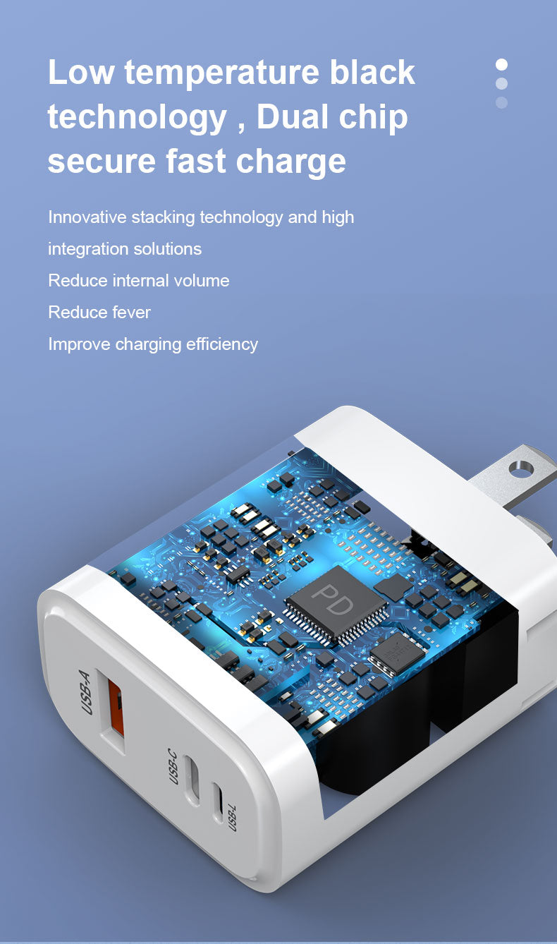 Silicon Carbide PD30W A+C+L port fast adapter US EU plug bulk portable cell phone chargers with FCC certificate