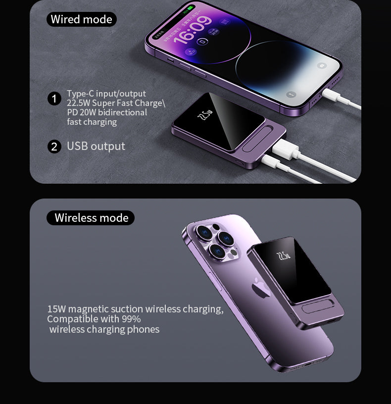 Ultra-thin magnetic 15W wireless charging power bank power display 22.5W PD Fast charging