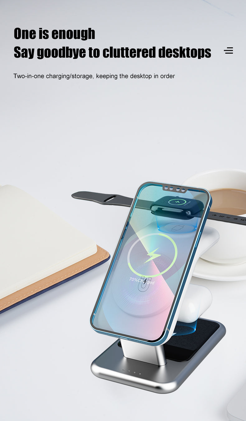 Luxury texture aluminum alloy magnetic 3-in-1 wireless charging stand