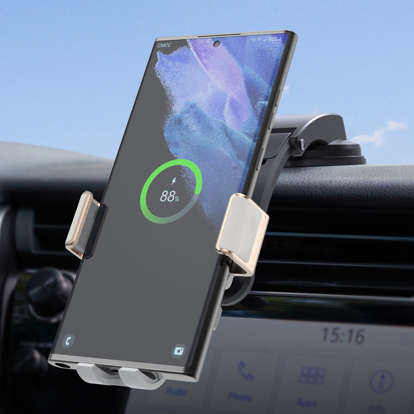 Heat dissipation 15W double coil car wireless charger compatible for Z Flip series C38