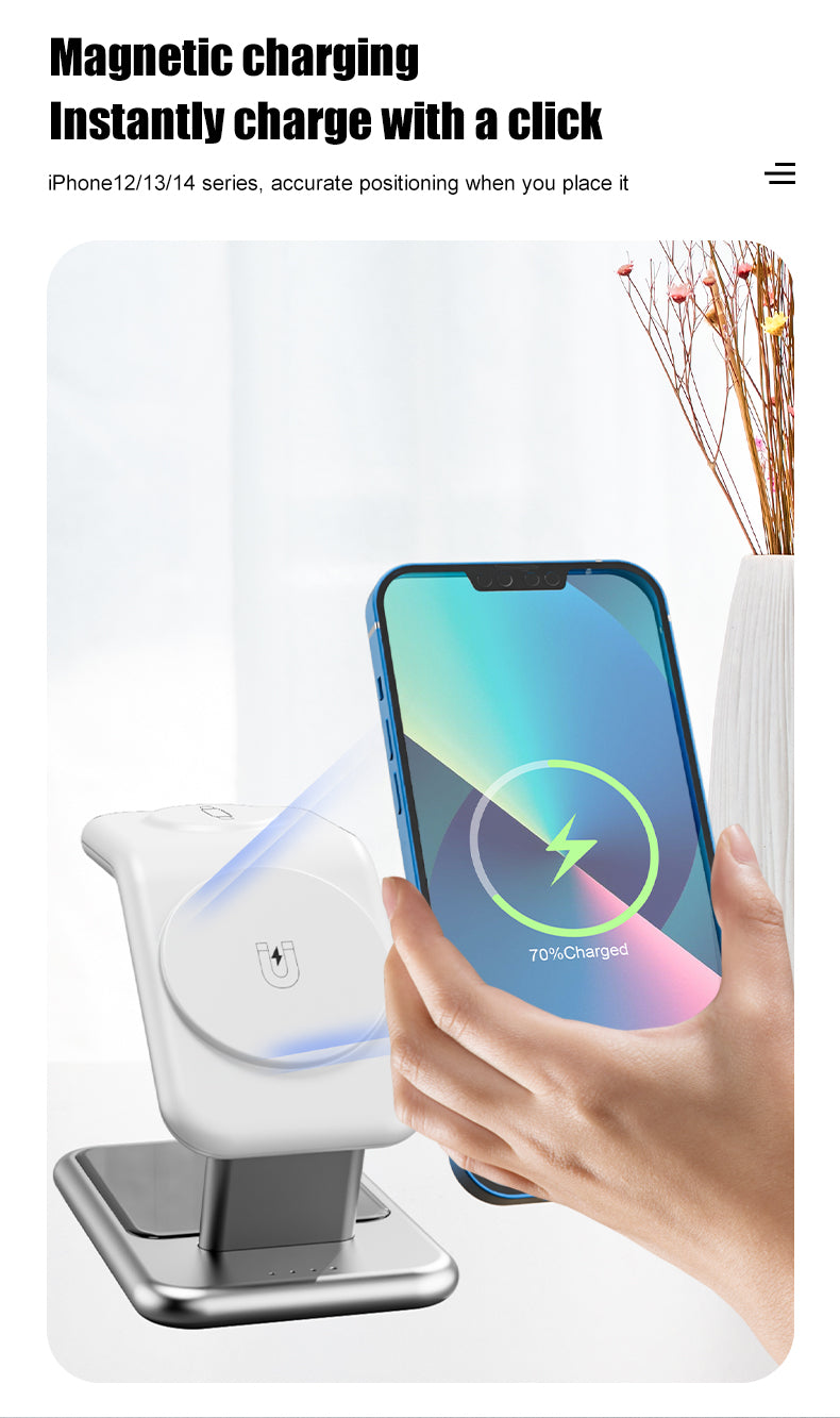 Luxury texture aluminum alloy magnetic 3-in-1 wireless charging stand