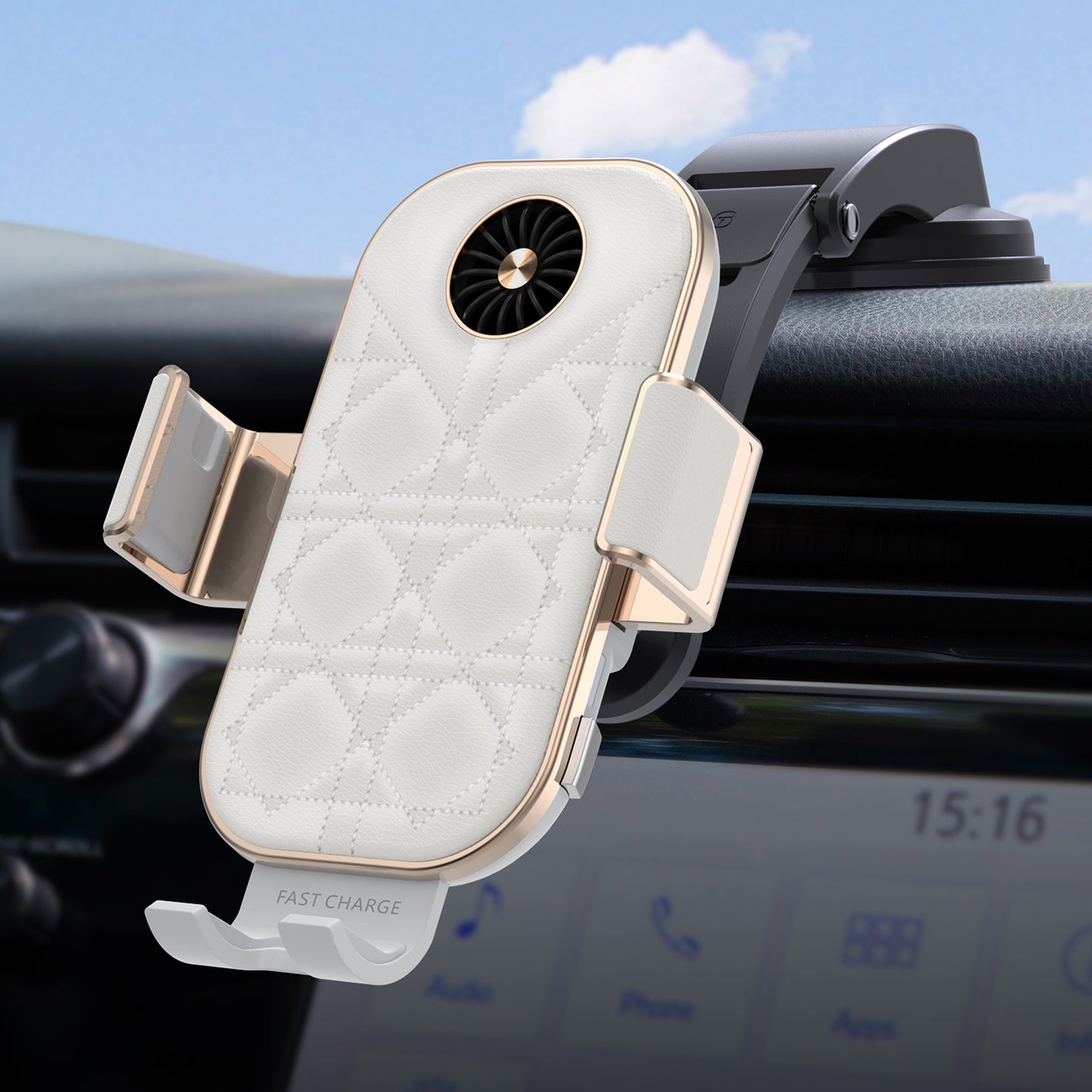 Heat dissipation 15W double coil car wireless charger compatible for Z Flip series C38