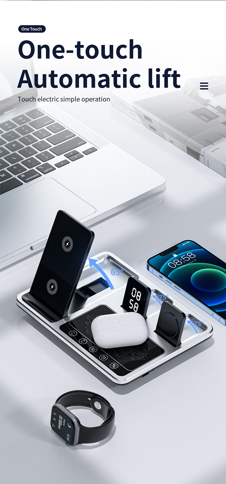 2023 trending products three in one electric lift multifunctional 4 in 1 wireless charger R11