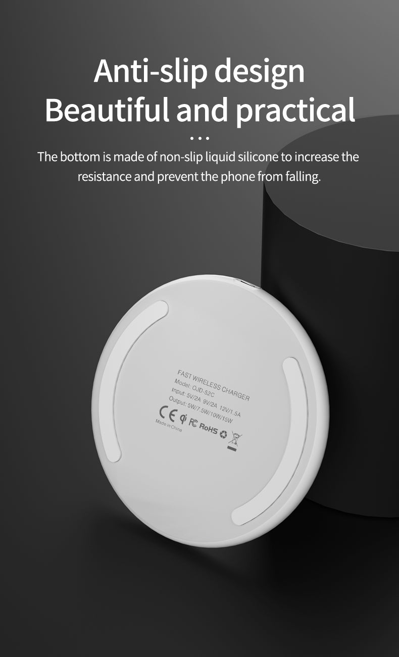 15W QI wireless fast chargeing round pad 52C