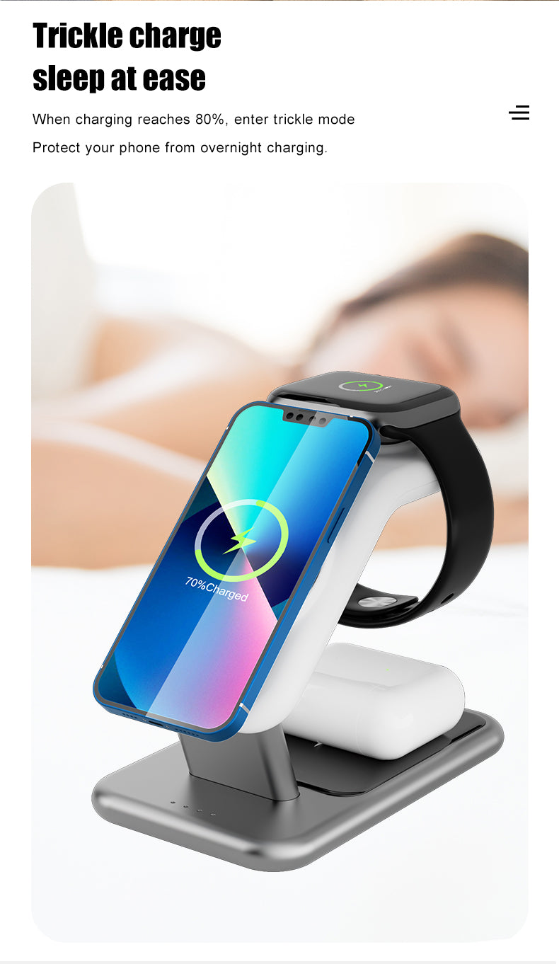 Luxury texture aluminum alloy magnetic 3-in-1 wireless charging stand