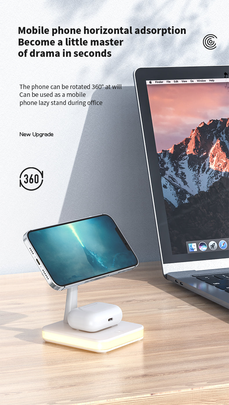 Magnetic 2-in-1 wireless charger with night light 992