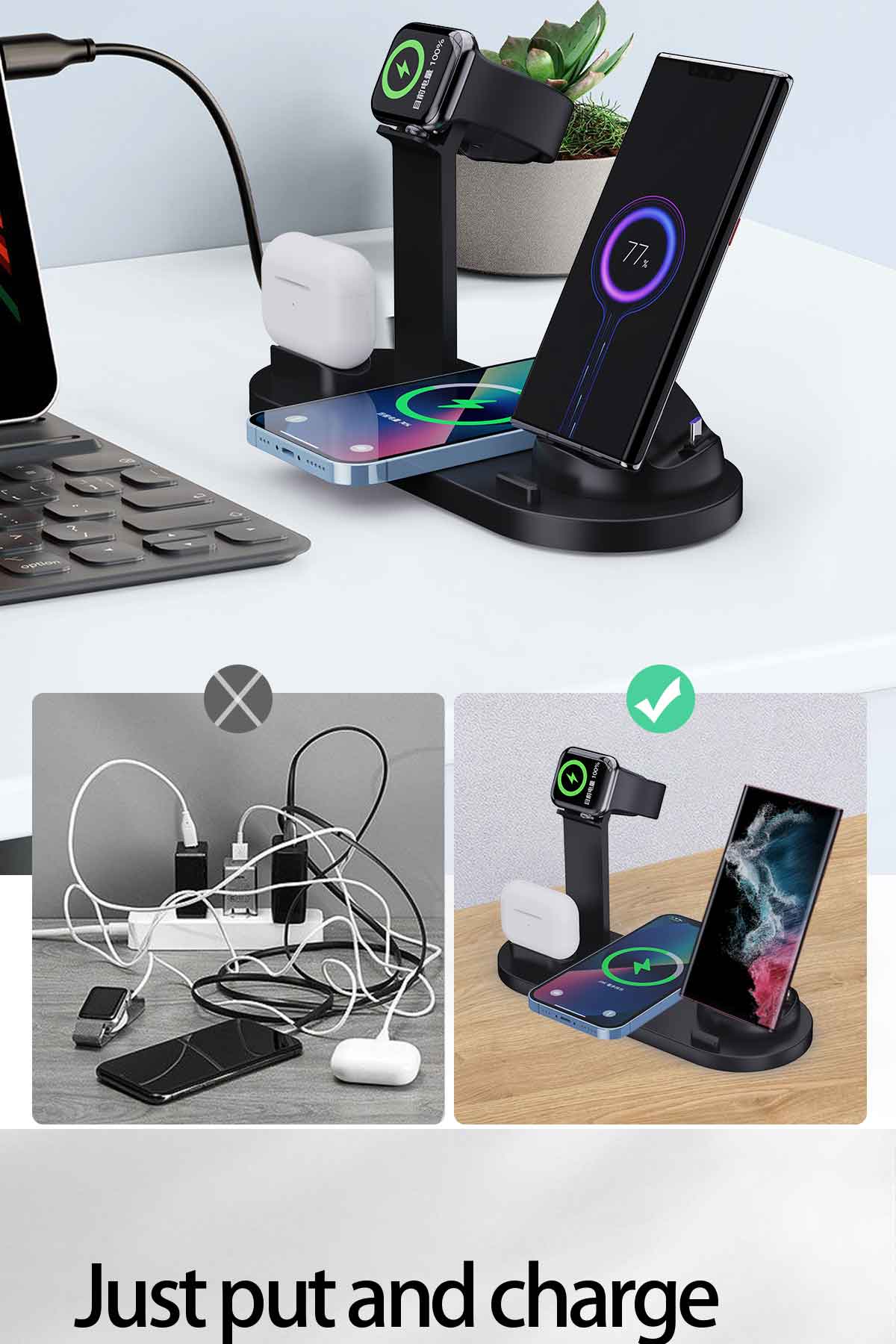 Lastest 6-in-1 wireless charging base for samrtphone for Airpods for iWatch for Samsung B07
