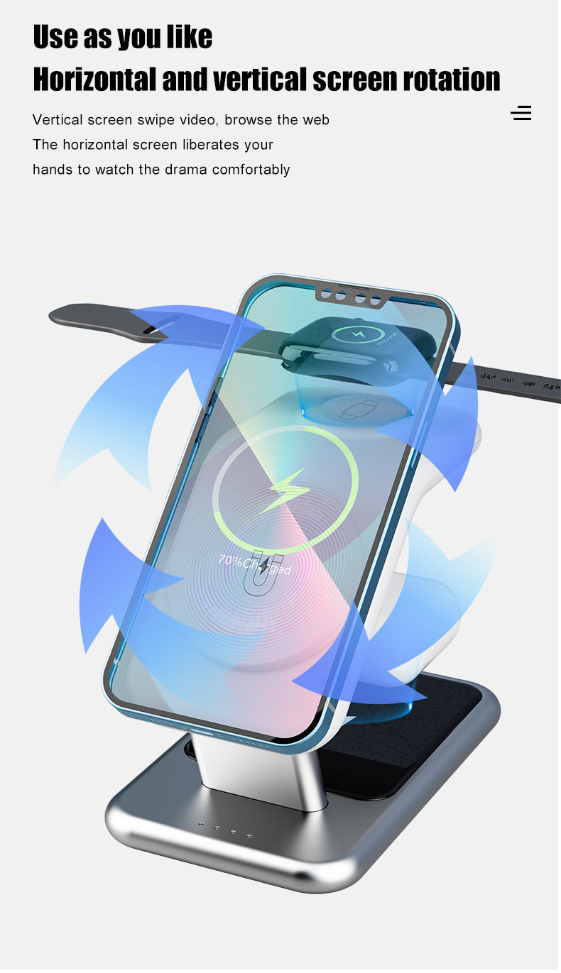 Luxury texture aluminum alloy magnetic 3-in-1 wireless charging stand