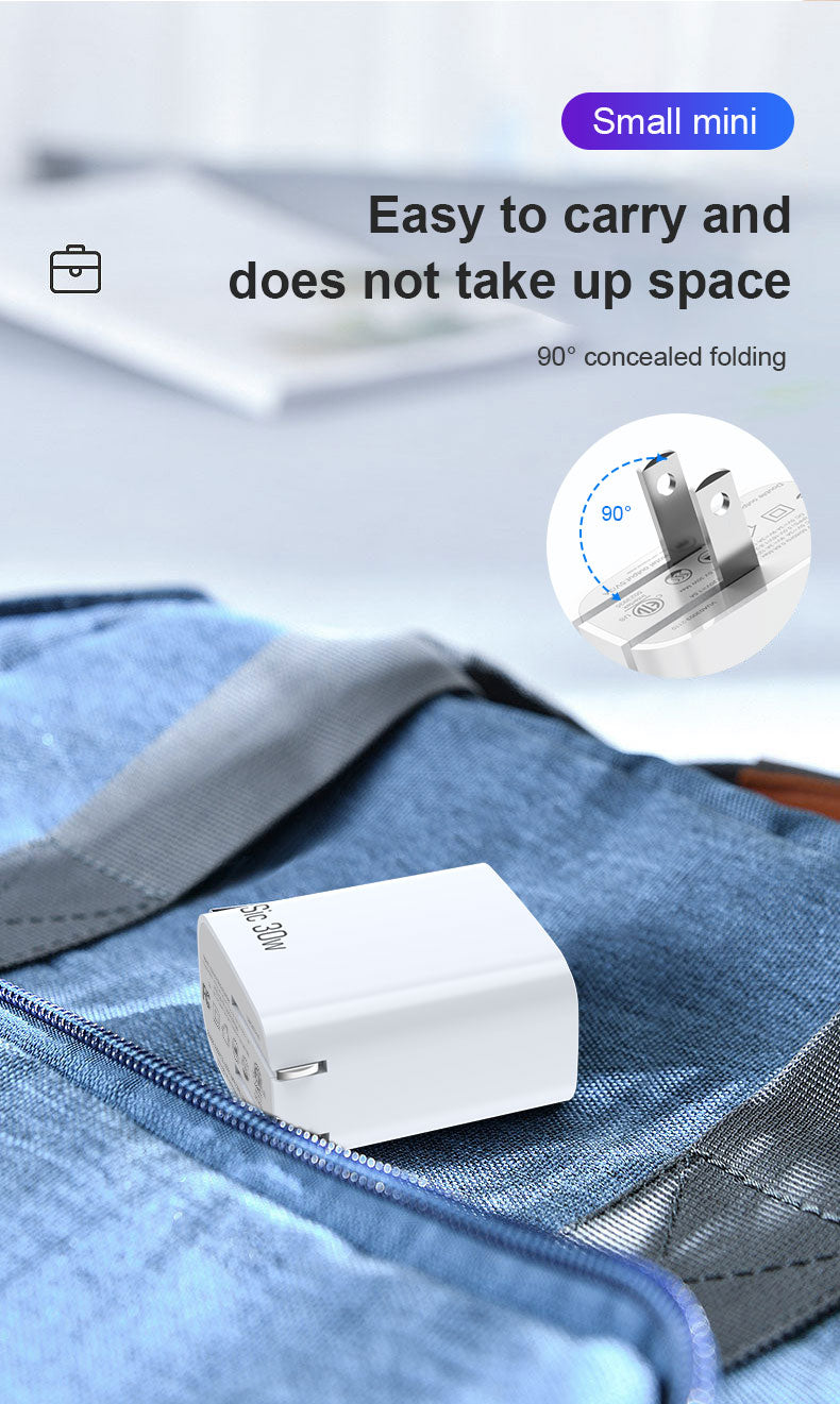 Silicon Carbide PD30W A+C+L port fast adapter US EU plug bulk portable cell phone chargers with FCC certificate