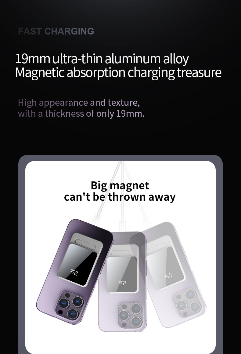 Ultra-thin magnetic 15W wireless charging power bank power display 22.5W PD Fast charging