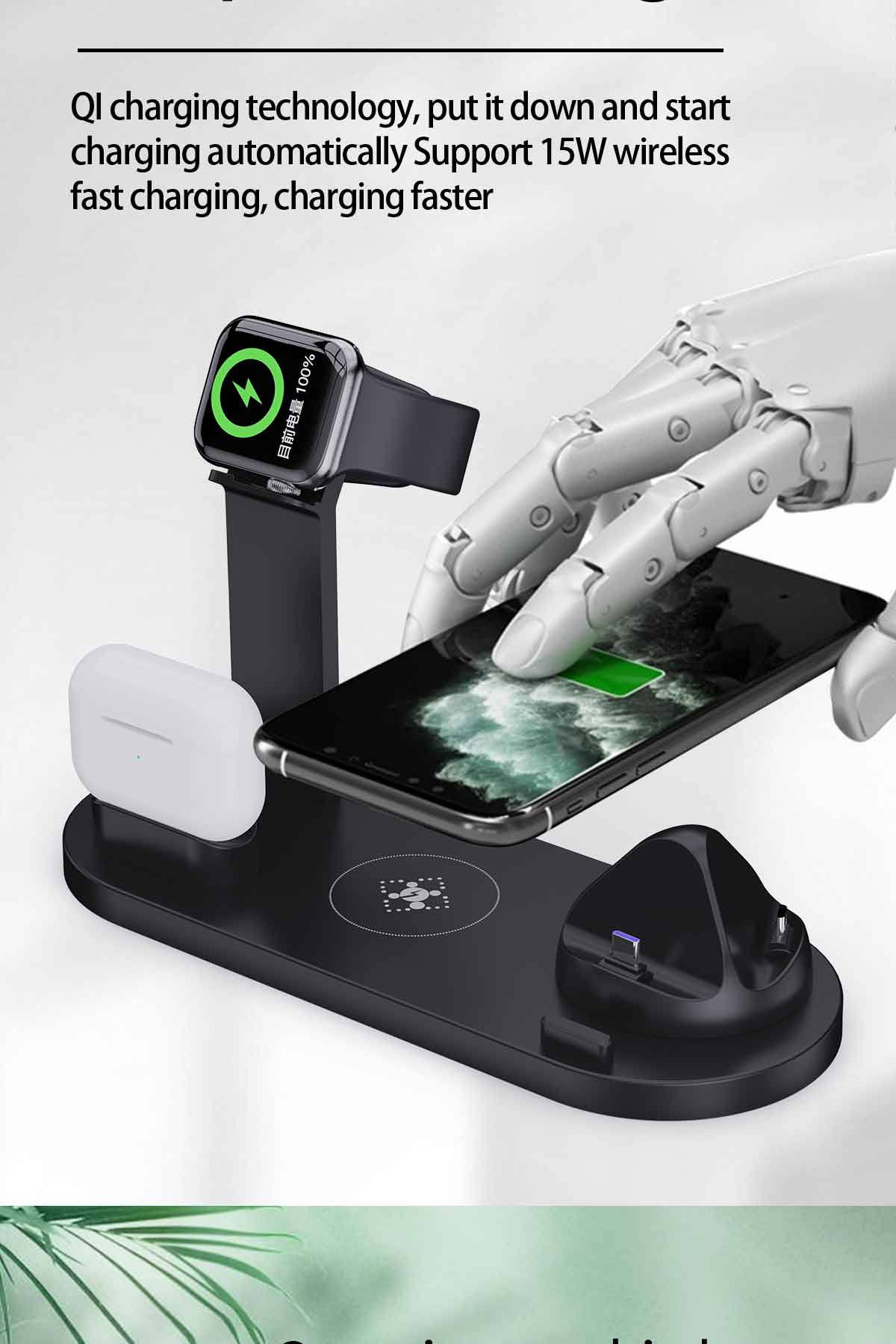 Lastest 6-in-1 wireless charging base for samrtphone for Airpods for iWatch for Samsung B07