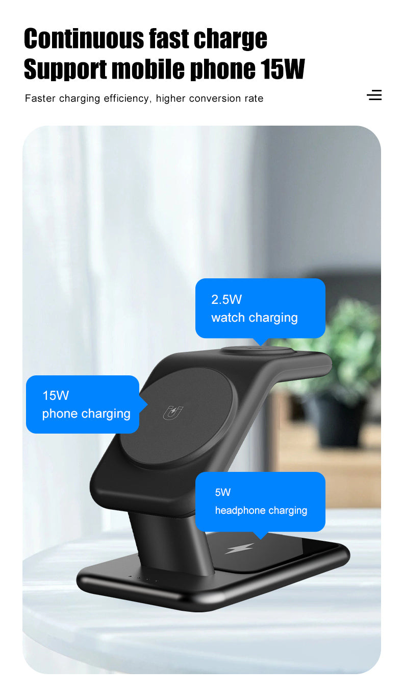 Luxury texture aluminum alloy magnetic 3-in-1 wireless charging stand