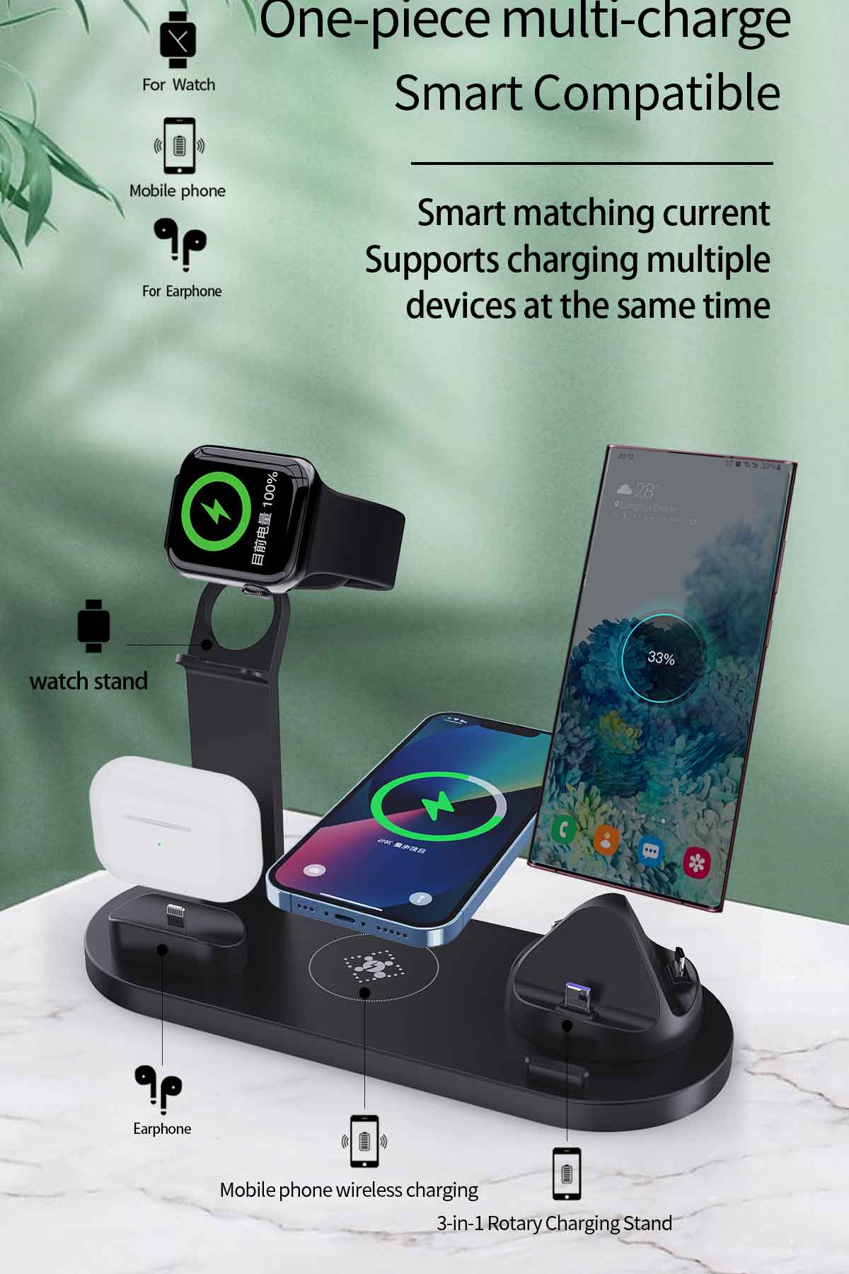 Lastest 6-in-1 wireless charging base for samrtphone for Airpods for iWatch for Samsung B07