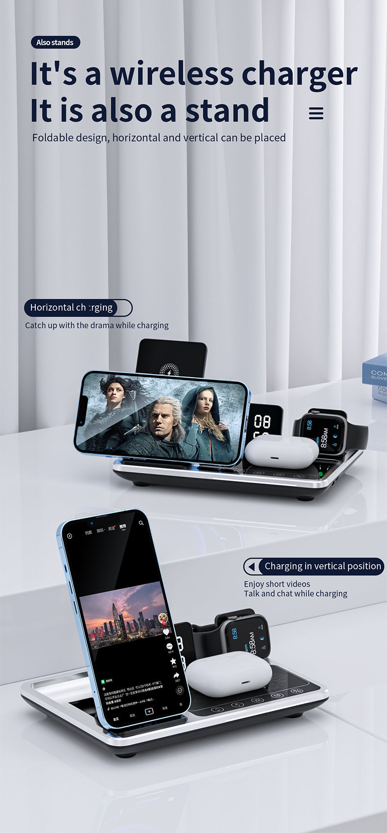 2023 trending products three in one electric lift multifunctional 4 in 1 wireless charger R11