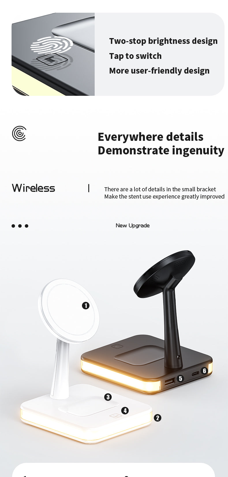 Magnetic 2-in-1 wireless charger with night light 992