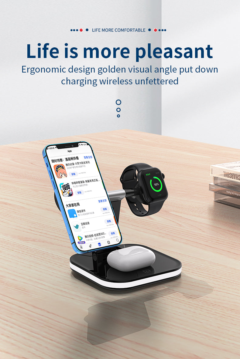 15W 3 in 1 Qi Magnetic Wireless Fast Charger for iPhone 971