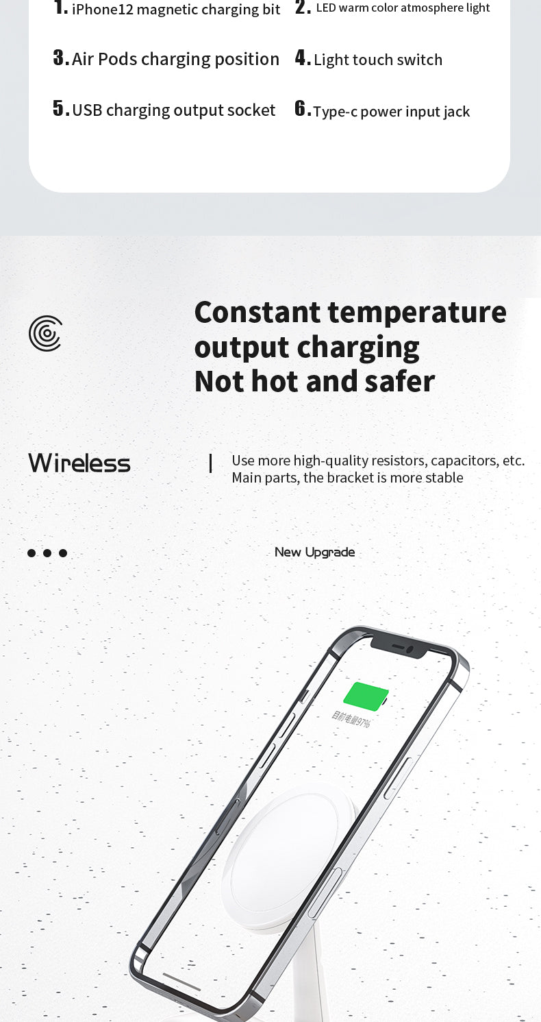 Magnetic 2-in-1 wireless charger with night light 992