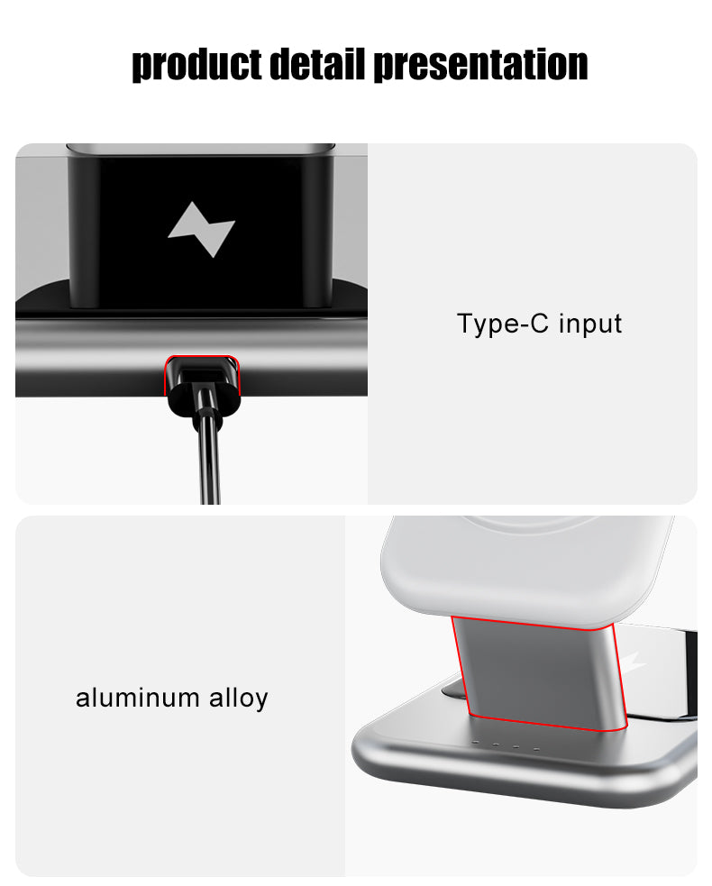 Luxury texture aluminum alloy magnetic 3-in-1 wireless charging stand