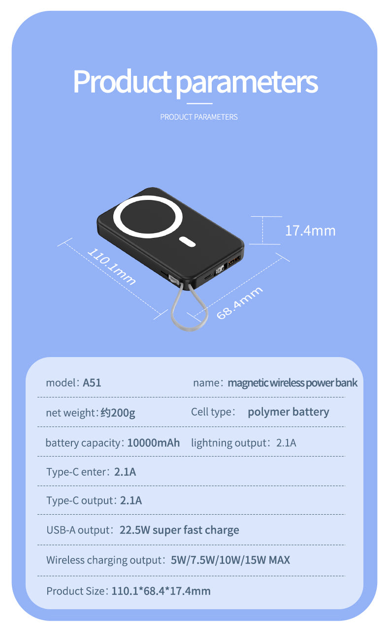 2022 New product magnetic wireless charging bank  with lanyard line A51