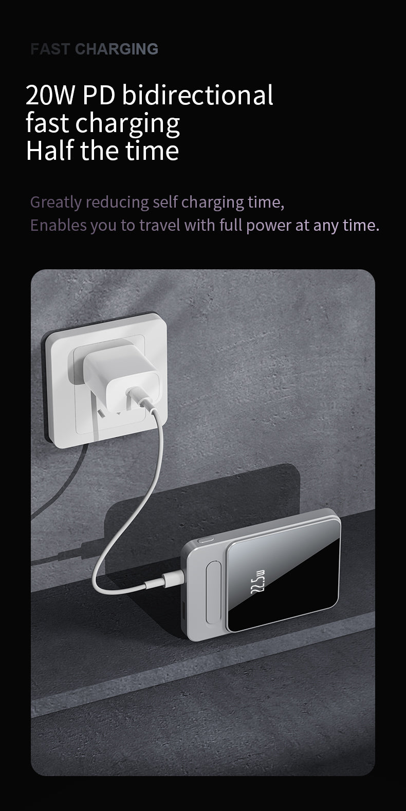 Ultra-thin magnetic 15W wireless charging power bank power display 22.5W PD Fast charging