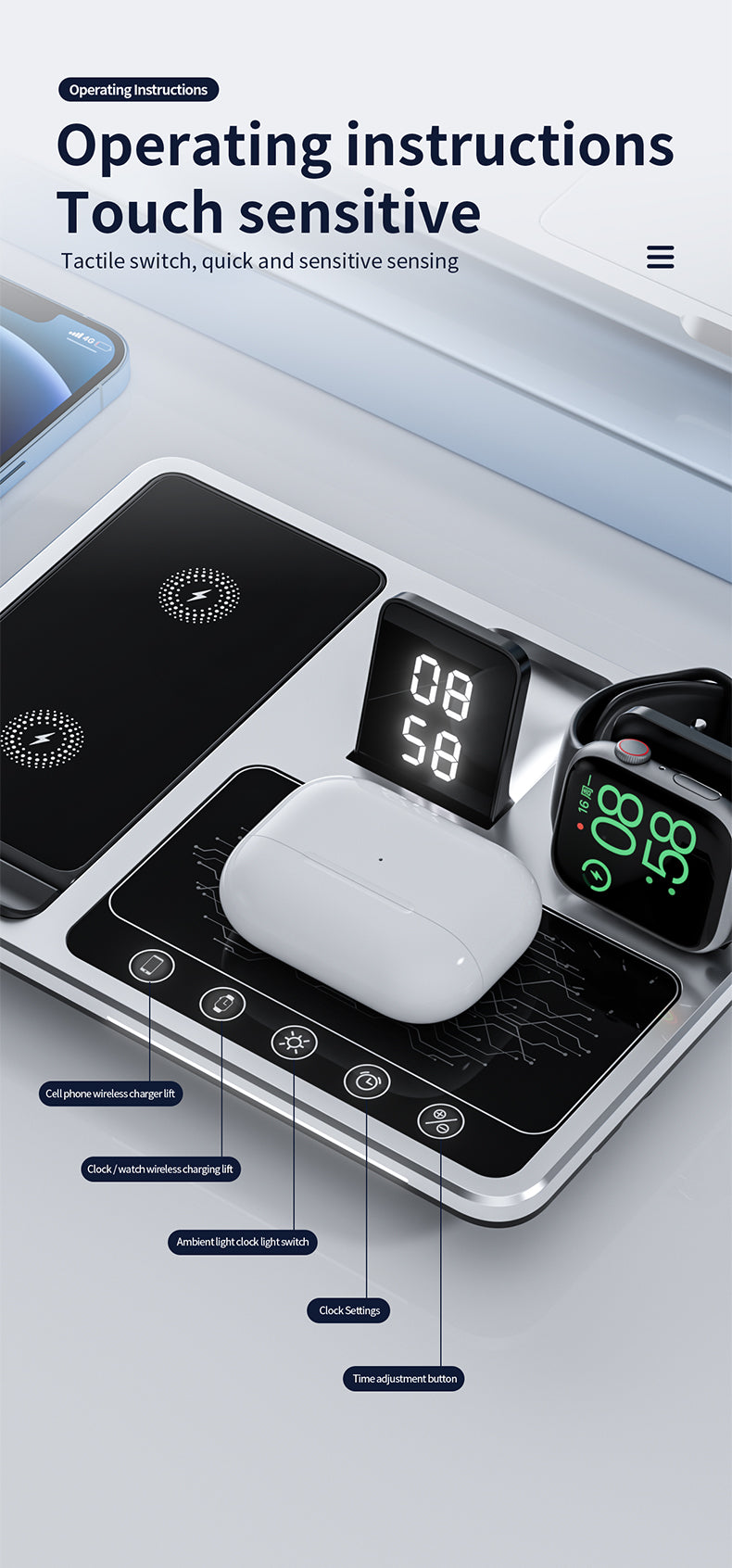 2023 trending products three in one electric lift multifunctional 4 in 1 wireless charger R11