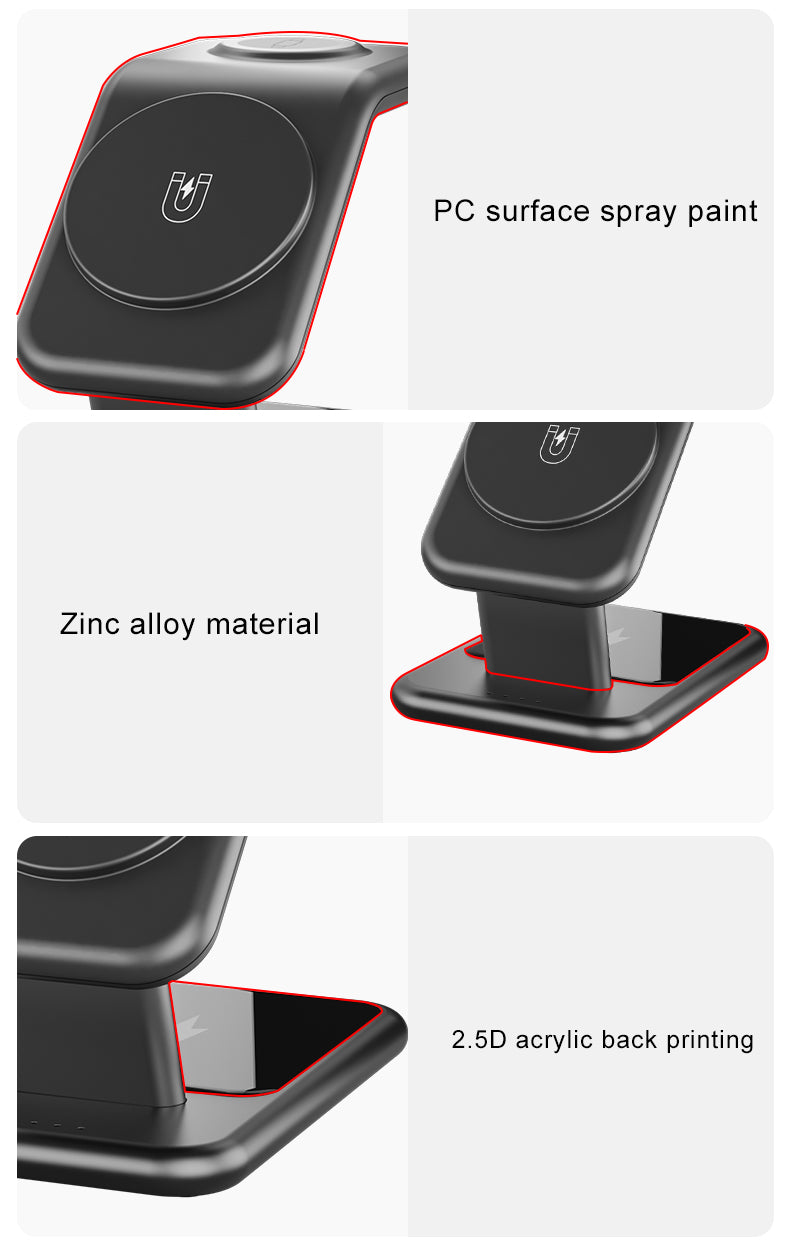 Luxury texture aluminum alloy magnetic 3-in-1 wireless charging stand