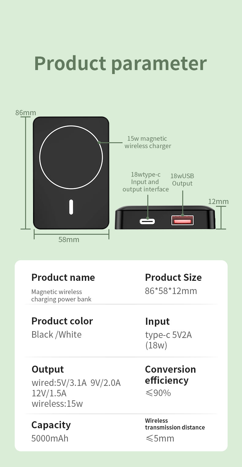 Portable 5000mah 15W Fast wireless Charging Magnetic Power Bank 976