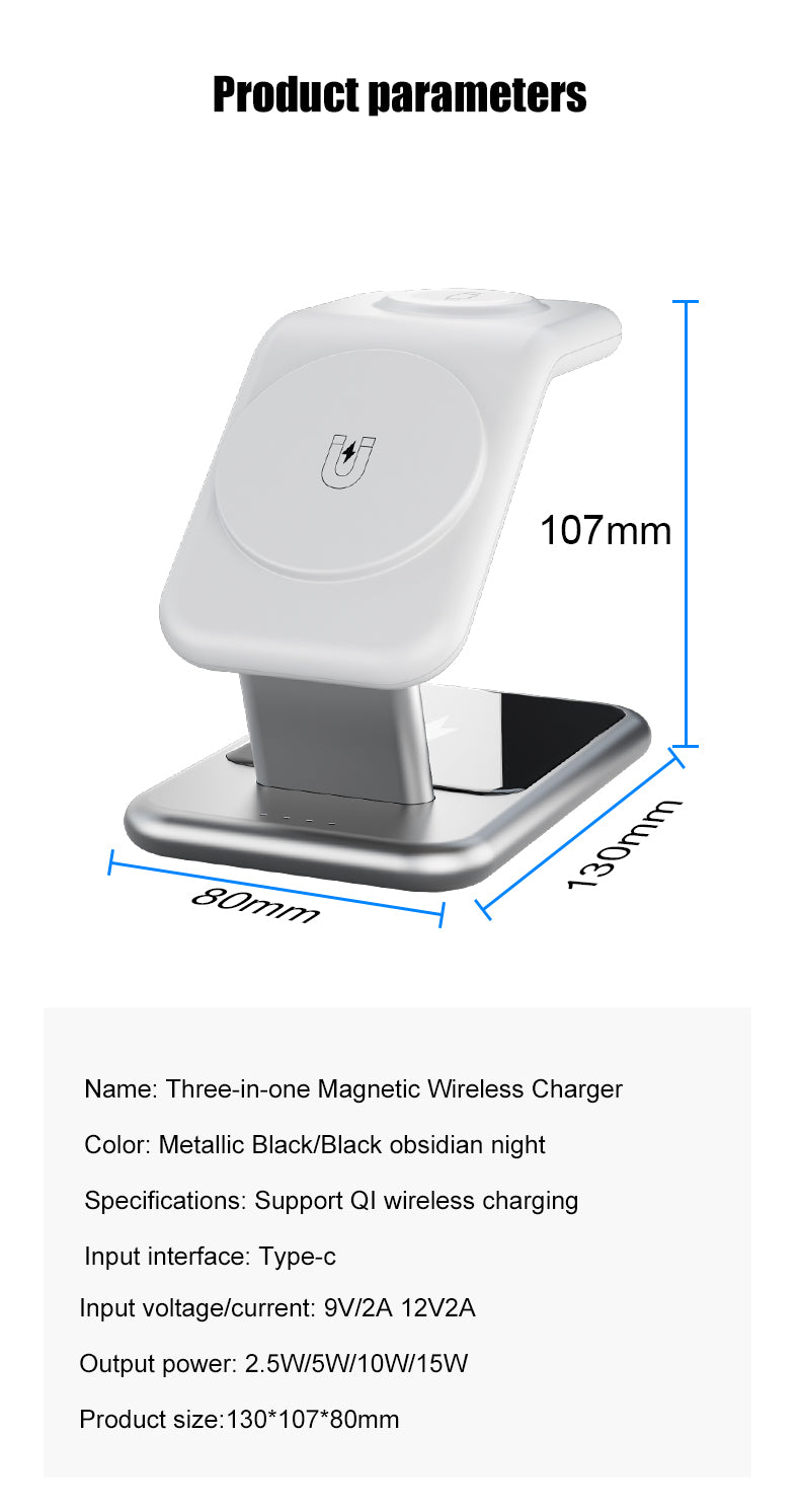 Luxury texture aluminum alloy magnetic 3-in-1 wireless charging stand