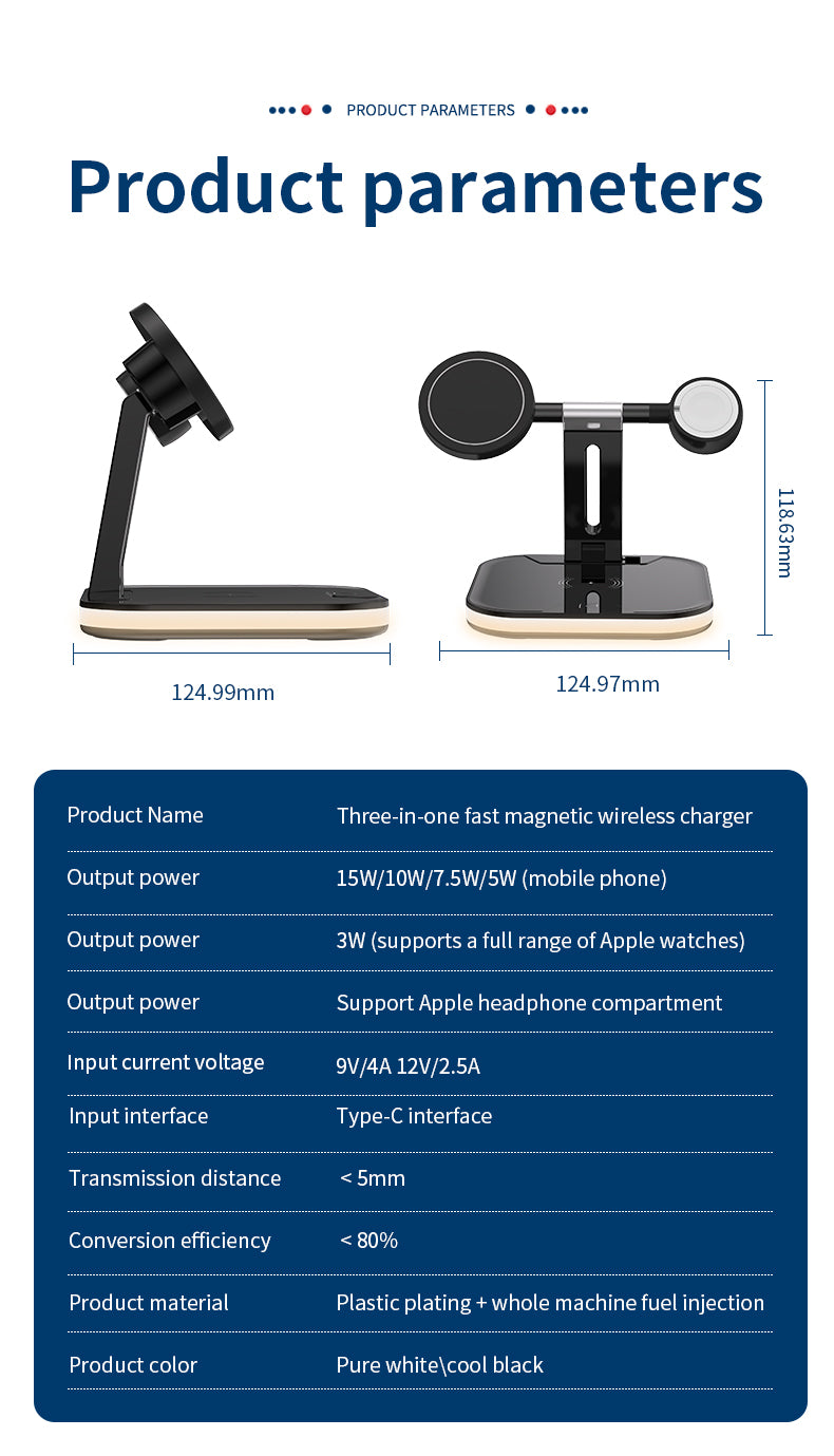 15W 3 in 1 Qi Magnetic Wireless Fast Charger for iPhone 971