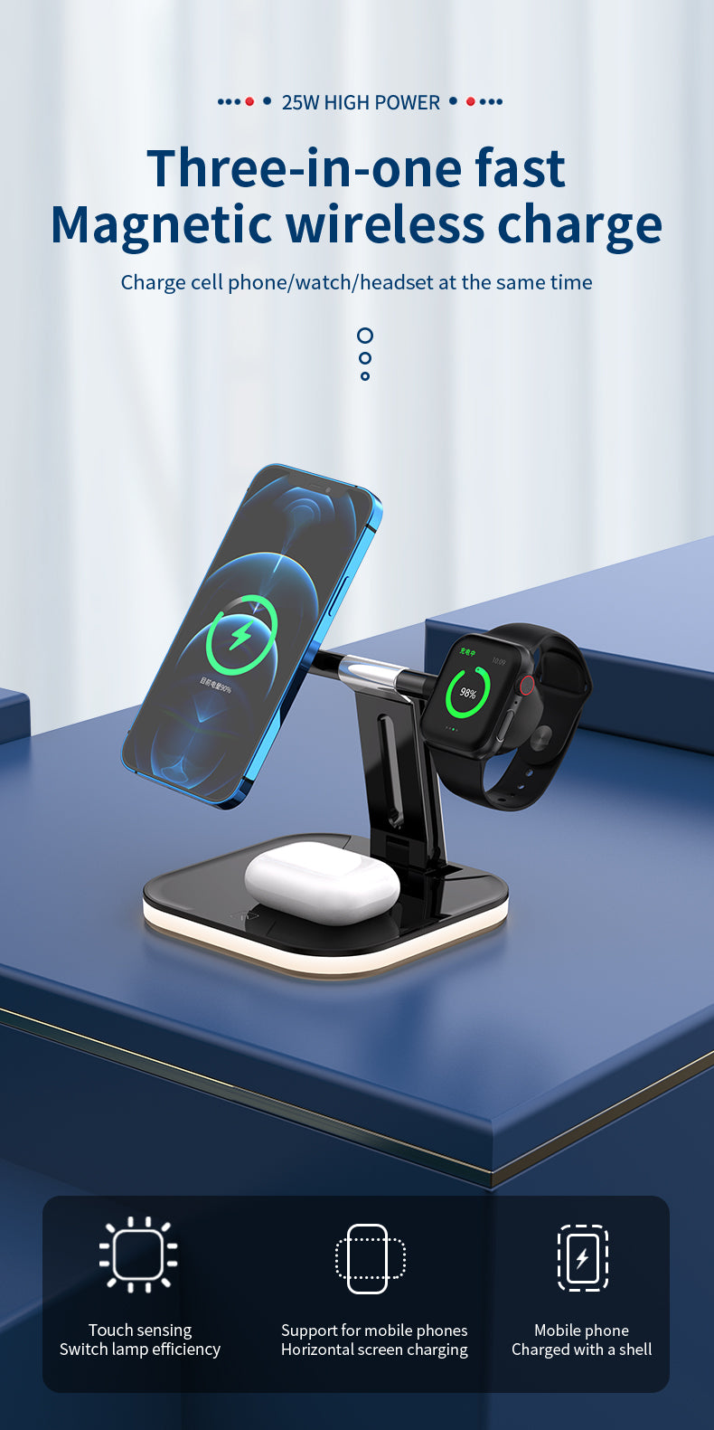 15W 3 in 1 Qi Magnetic Wireless Fast Charger for iPhone 971