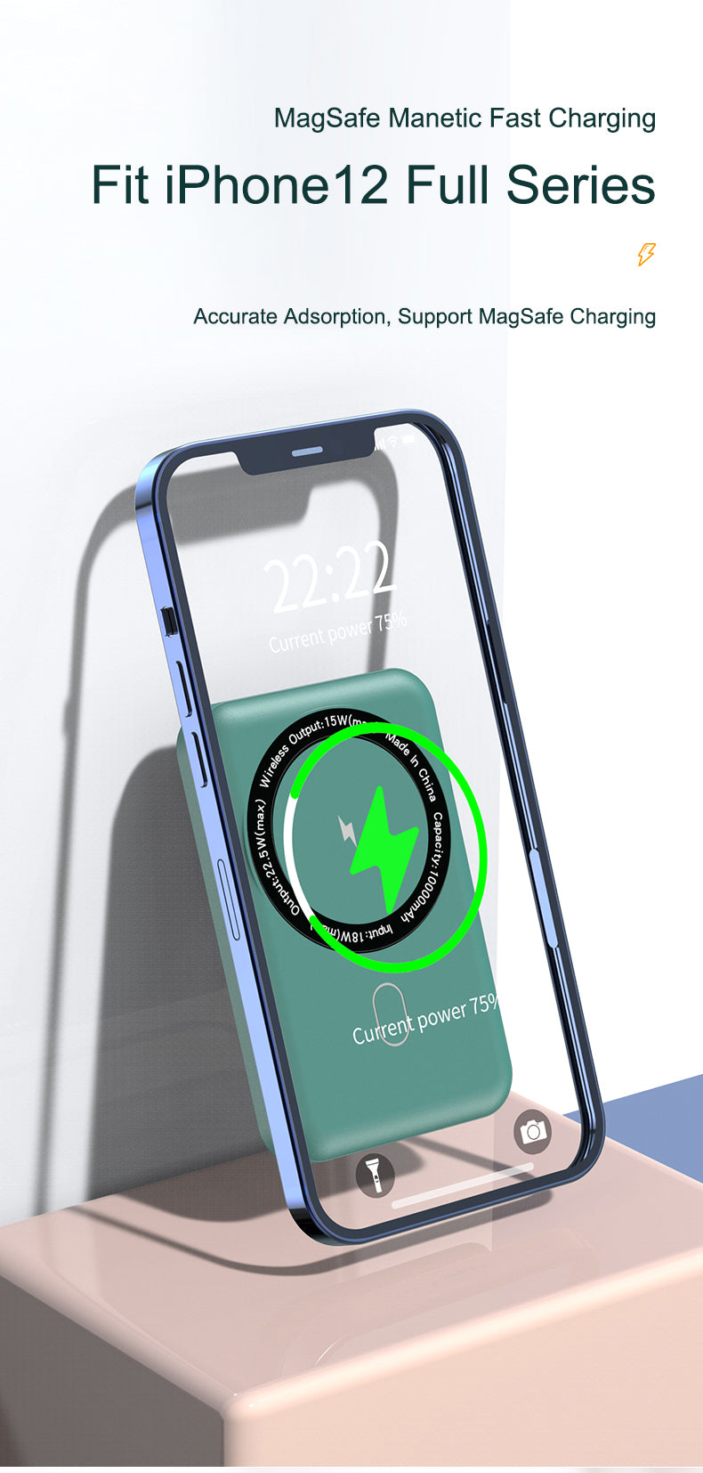 Magnetic power station 10000mah Fast wireless charging Power Bank for iPhone K12