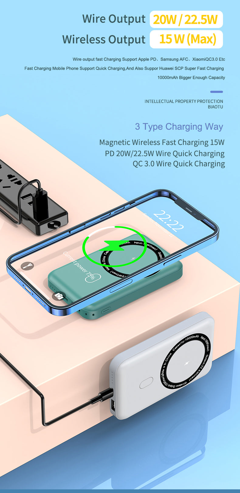 Magnetic power station 10000mah Fast wireless charging Power Bank for iPhone K12